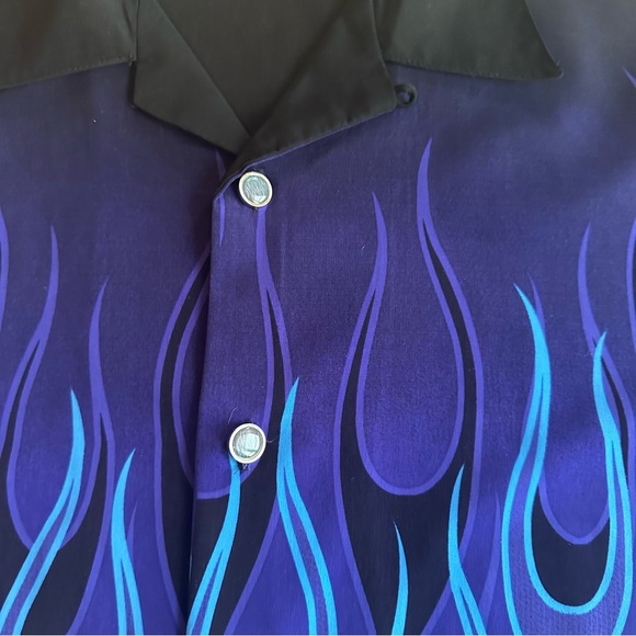 Men’s Biker Flames Fire Shirt Blue Purple Size‎ L Dragonfly Roadhouse Motorcycle - Picture 3 of 11